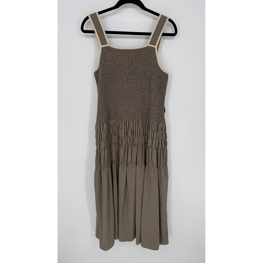 MOON RIVER OLIVE RUCHED DRESS MEDIUM NWT SMOCKED‎ MIDI